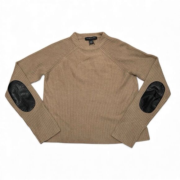 Ralph Lauren Sweaters - Ralph Lauren Black Label NWT Ribbed Sweater 100% Cashmere & Lamb Leather Tan M